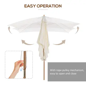 Outsunny Wooden Garden Parasol Sun Shade Patio Umbrella Canopy Cream White