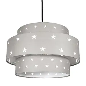 Triple Tier Midnight Grey Cotton Fabric Childrens Pendant Shade with Stars Decor