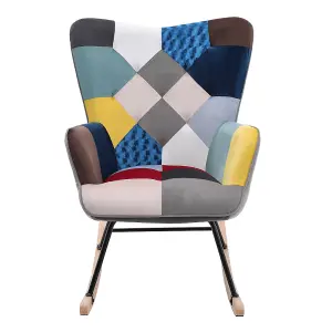 Patchwork Velvet Effect Rocking Chair Rocker Recliner Armchair