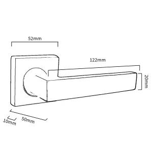 Cafri Door Handle Satin Nickel Rectangular Lever on Square Rose Internal Handles + 64mm Latch