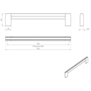 4x Multi Section Straight Pull Handle 224mm Centres Satin Nickel Polished Chrome