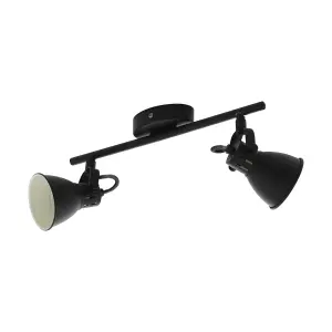 Flush Ceiling Light 2 Spots Colour Black Steel Bulb GU10 2x3.3W Included