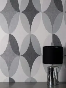 Crown Kirby Oval Geo Charcoal Wallpaper M1639