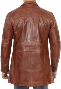 Mens Brown Leather Car Coat - 3/4 Length Leather Jacket