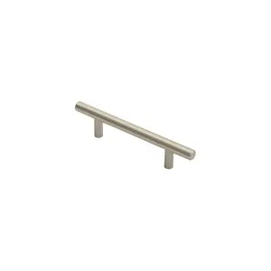 4x Round T Bar Cabinet Pull Handle 156 x 12mm 96mm Fixing Centres Satin Nickel