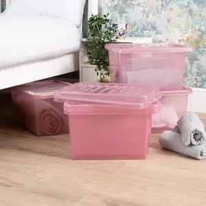 Wham Crystal 5x 28L Plastic Storage Boxes with Lids. Small Size, Strong . Made in the UK Tint Dusky Orchid