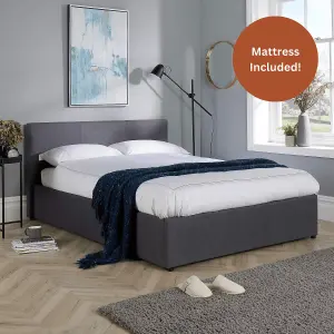 Home Source Horizon Ottoman Side Gas Lift Storage Small Double Bed & 4ft Juno Mattress