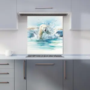 Hunting Polar Bear Watercolour Premium Glass Kitchen Splashback W600mm x H750mm