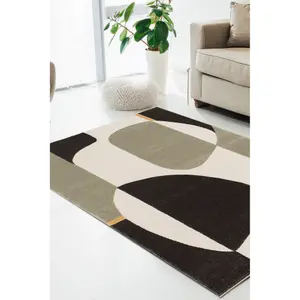 Melrose Turin Bold Abstract Patterned Grey Black Large Area Rug 120/170cm