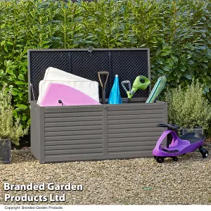 Garden Gear Grey Lockable Storage Patio Box with Sit-on Lid Weatherproof Polypropylene Secure Outdoor Seating (490 Litre Box)