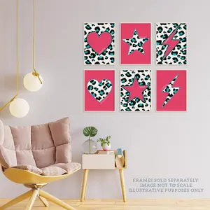 Leopard Pattern Bold Shapes Beautiful Bright Strong - 6 Piece No Frame Print Set Multicoloured Pink / 40.5cm H x 30.5cm W x 0.3cm D