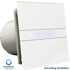 8W Axial Bathroom Extractor Fan with Electronic Timer & Glass Finish (100mm with Timer & Humidstat, White)