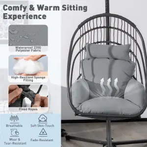 Costway Swing Hanging Egg Chair W/ Stand Hammock Chair W/ Soft Cushion Garden Patio Seat