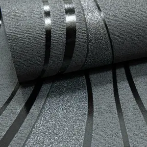 Charcoal Grey Black Glitter Textured Paste the Wall Wallpaper Vinyl Wave Stripe