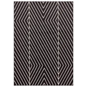 Black Linear Modern Easy to clean Rug for Dining Room-160cm X 230cm