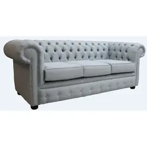 Chesterfield 3 Seater Sofa Charles Sky Blue Linen Fabric In Classic Style