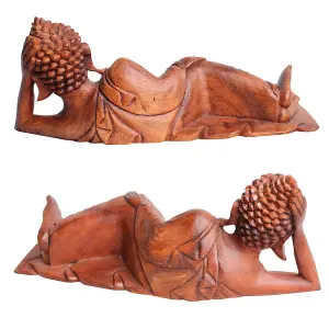 Something Different Acacia Wood Reclining Buddha Figurine Brown (One Size)