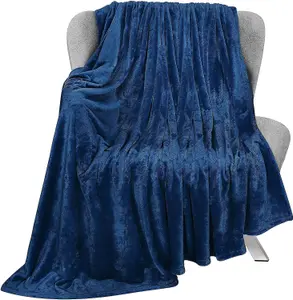 Bedbric Throws for Sofas Large Cozy Blankets and Throws 400 GSM Double Bed Throw Navy Blue Blanket