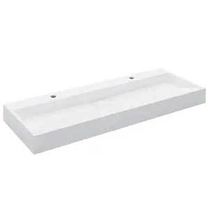 Belfry Bathroom Matanna White Ceramic Rectangular Sink 2 tap holes / 1200 x 460 x 110 mm