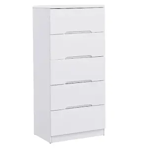 Manhattan Tall High Gloss Chest Of 5 Drawers In White