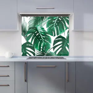 Tropical Jungle Leaf Pattern Premium Glass Kitchen Splashback W600mm x H600mm