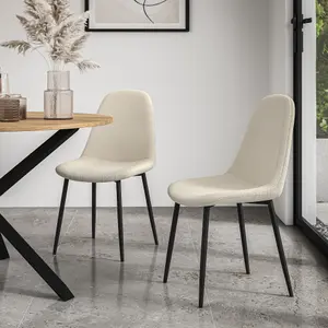 Set Of 8 Maya Boucle Dining Chair Modern Padded Seat Metal Legs Kitchen (Ivory White)