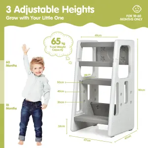 Costway Kids Step Stool Toddler Learning Stool w/ Non-slip Steps & 3 Adjustable Heights