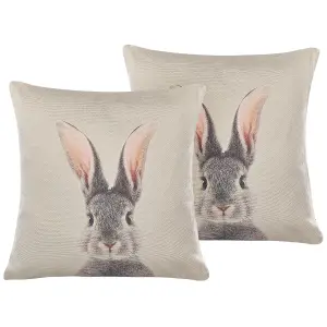 Set of 2 Cushions QUERCUS 45 x 45 cm Animal Taupe