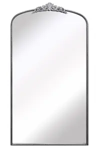 MirrorOutlet Crown - Silver Metal Framed Arched Wall Mirror with Decorative Crown 68" X 38" (174CM X 96CM)