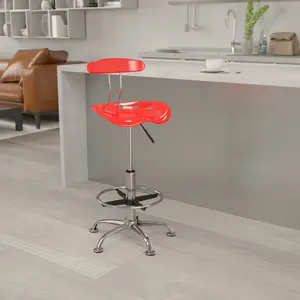 Vibrant Chrome Drafting Stool with Tractor Seat Cherry Tomato