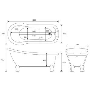 Cooke & Lewis Duchess White Oval Freestanding Bath (L)1700mm (W)630mm