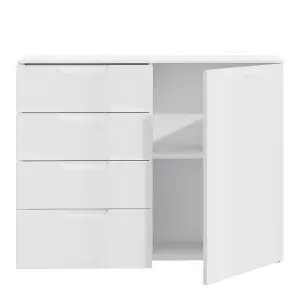 Sienna 4 Chest of Drawers 1 Door in White/White High Gloss