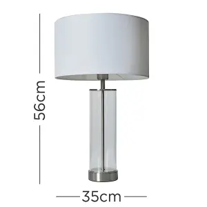 ValueLights Balan Brushed Chrome Table Lamp with White Drum Shade