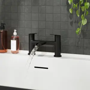 GoodHome Ajeeta Matt Black Deck-mounted Manual Single Bath Filler Tap