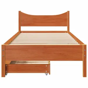 Berkfield Bed Frame with Drawers Wax Brown 75x190 cm Small Single Solid Wood Pine