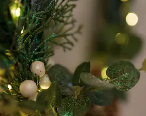 Hanging Pre-Lit Wreath with Pinecones & Sage