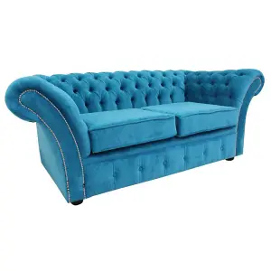 Chesterfield 2 Seater Danza Teal Blue Fabric Sofa Settee In Balmoral Style