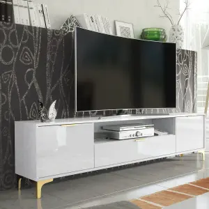 TV Unit 200cm Modern  Luxury Stand Cabinet White High Gloss