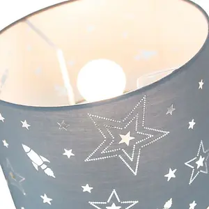 Fun Rockets and Stars Childrens/Kids Grey Cotton Bedroom Pendant or Lamp Shade