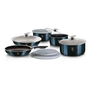 URBNLIVING Height 8.4cm Berlinger Haus 12Pc Aquamarine Space Saving Cookware Set Pots Pans Induction Lids Handle