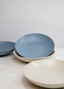 KitchenCraft Pasta Bowls Set of 4 in Gift Box, Lead-Free Glazed Stoneware, Blue / Cream, 22cm