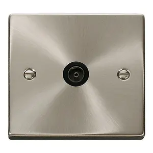 Satin / Brushed Chrome 1 Gang Single Coaxial TV Socket - Black Trim - SE Home