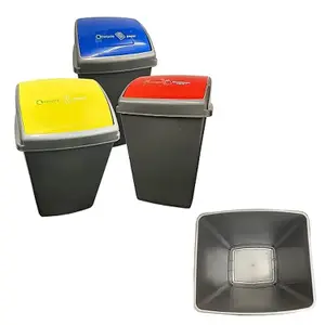 Set of 6 - 2 x Red 2 x Yellow & 2 x Blue Grey 50 Litre Plastic Recycling Bins For Home & Office Complete With Colour Coded Lids