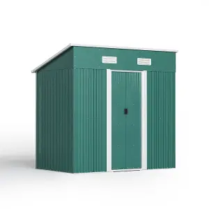 6 x 4 ft Pent Metal Garden Storage Shed Outdoor Storage Tool Shed with Base, Dark Green