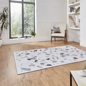 Ivory Grey Modern Abstract Rug Easy to clean Living Room Bedroom and Dining Room-120cm X 170cm