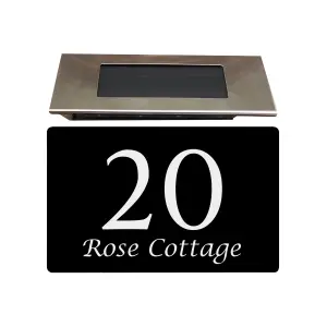 Personalised Aluminium House Plaque with Solar Light Customised with Your House Number and Street Name 200 x 130mm Black