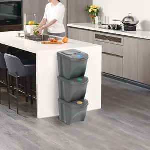 Sorting Waste Bin Recycling Segregation Stackable Lidded Grey 1x25L