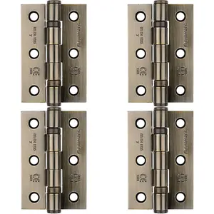 4 PACK - PAIR Grade 7 Ball Bearing Hinge - 76 x 51mm Antique Brass Interior Door Fixing