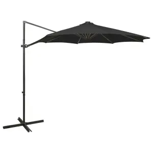 Berkfield Cantilever Umbrella with Pole and LED Lights Black 300 cm