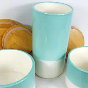 Set of Three Canisters Aqua Green Ceramic Storage Jars with Lids